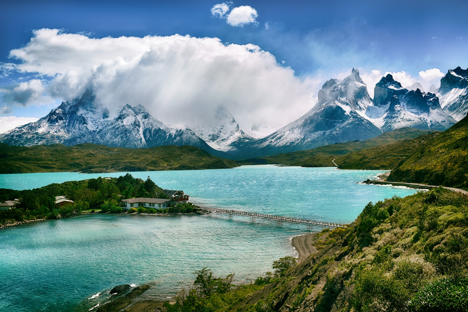 Turquoise glacial lake below the Paine massif, Patagonia