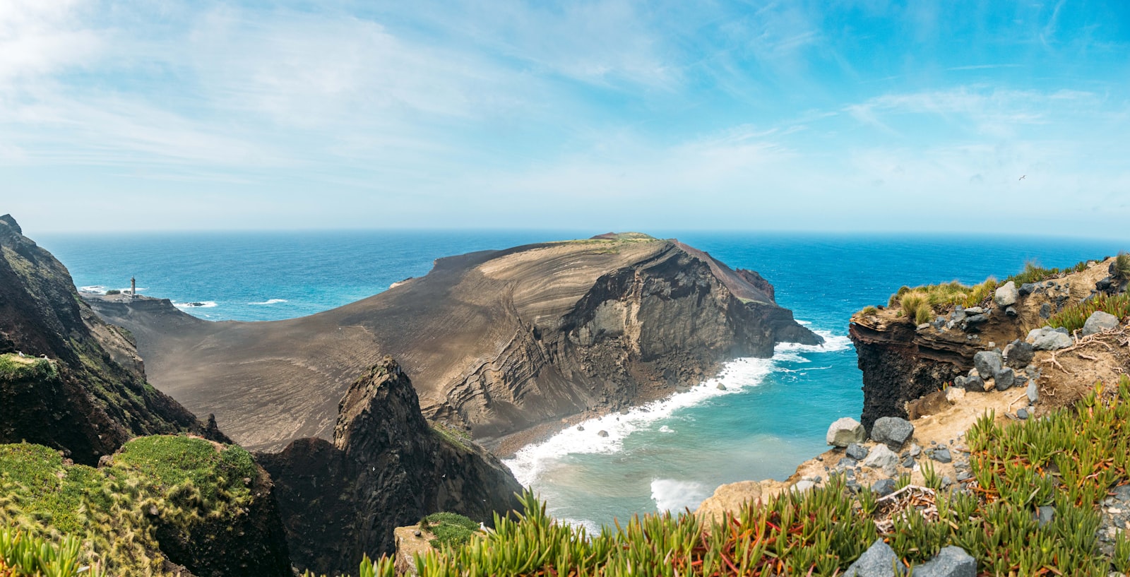 Volcanic coastal cliffs at Capelinhos, Azores