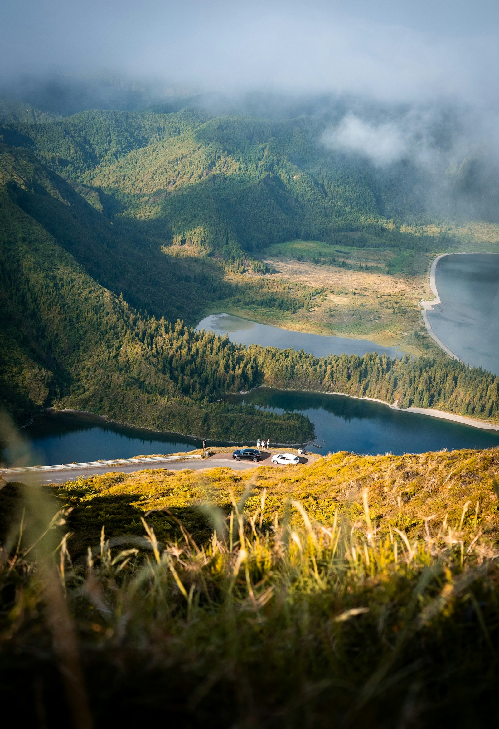 Misty caldera lake at Lagoa do Fogo, Sao Miguel, Azores
