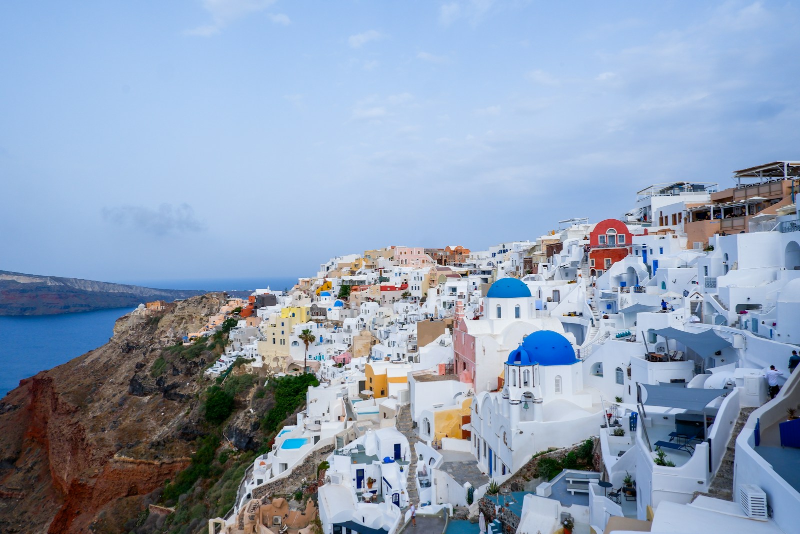 Whitewashed houses down the caldera cliff, Cyclades