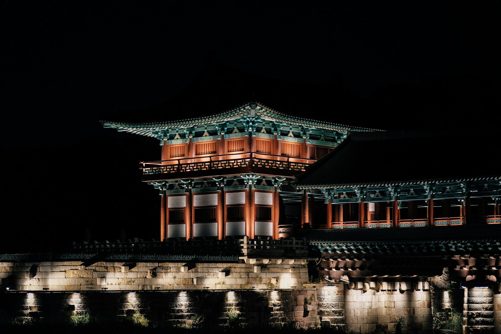 Illuminated Silla-era gate in Gyeongju at night