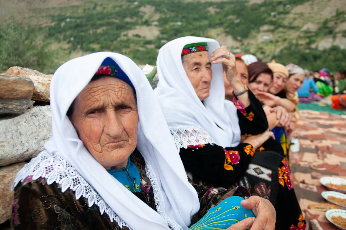 Pamiri women in traditional dress at a village gathering